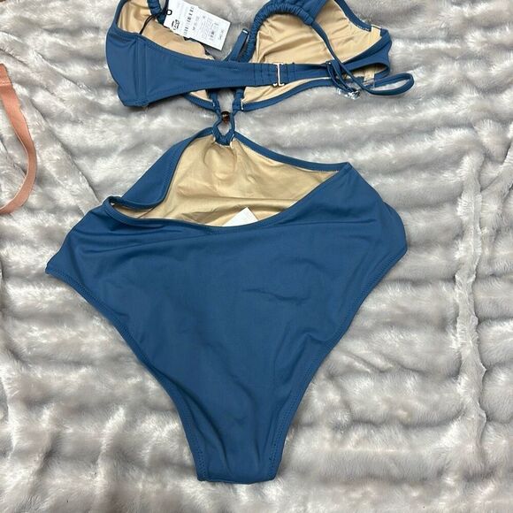 Women's Cut Out Bead Detail One Piece Swimsuit - Shade & Shore™ Blue Size M - Picture 3 of 3